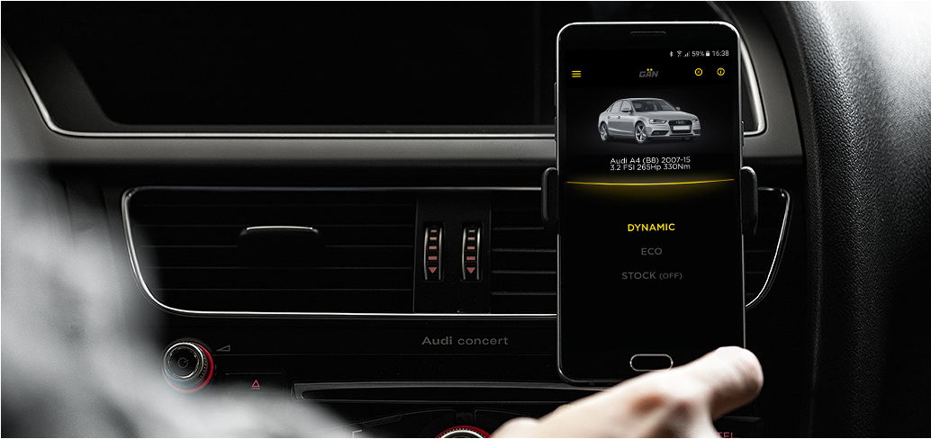 Passo 8: Scegli tra le modalità DYNAMIC, ECO e STOCK (OFF) sul tuo smartphone.